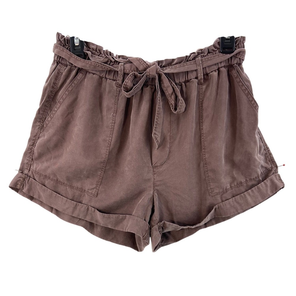 Aerie Paperbag Waist Shorts Women Medium Brown Lyocell Cuffed Tie Belt Pockets